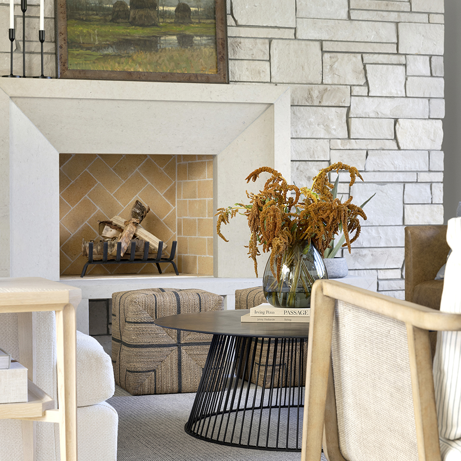 Our Donnerhall fireplace surround design is shown in the lovely Ardeo™ Limestone, a perfect neutral color.