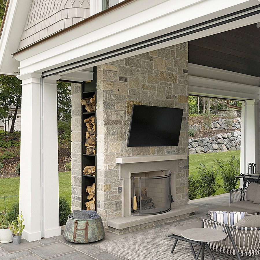 This fireplace surround, mantel and hearth are crafted in the classic Indiana Limestone.