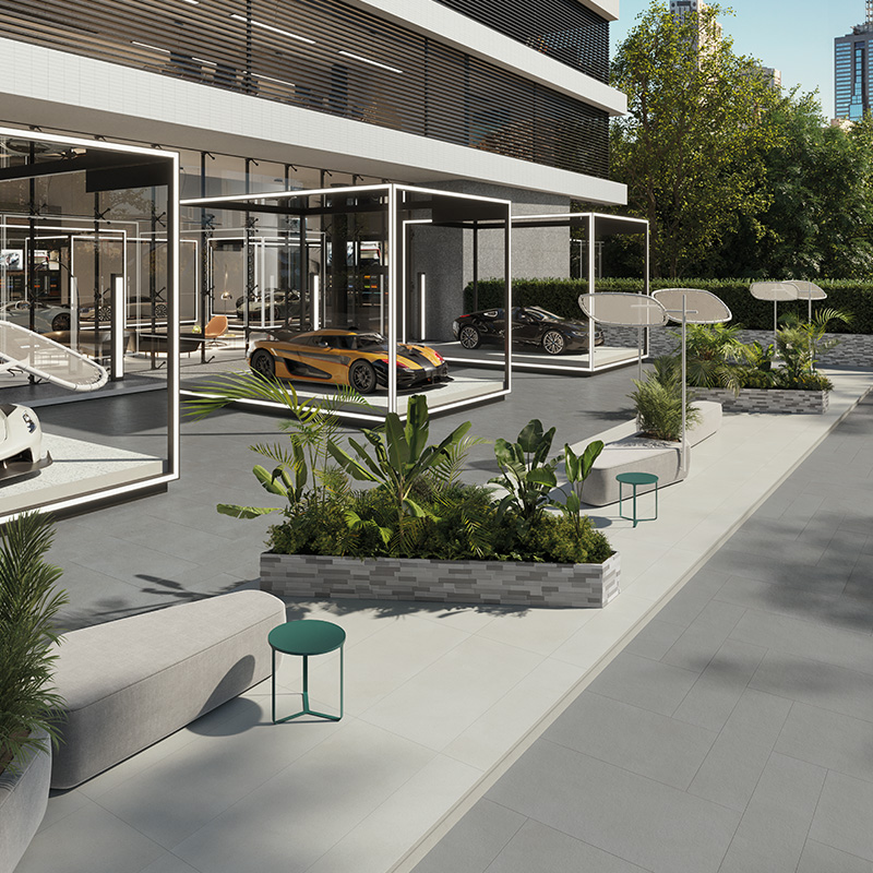 Porcelain Pavers and Tile Landmark™ Fashion Black White Avenue Patio Showroom