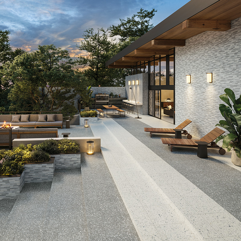 Porcelain Pavers and Tile Landmark™ Fashion Grey Diamond White Stairs