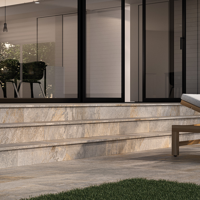 Porcelain Pavers and Tile Landmark™ Silver Quartz Stairs