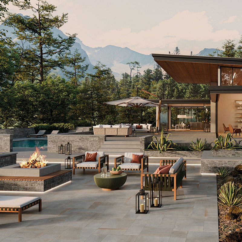 Porcelain Pavers Tile Landmark™ Thermal Bluestone Full Color Firepit
