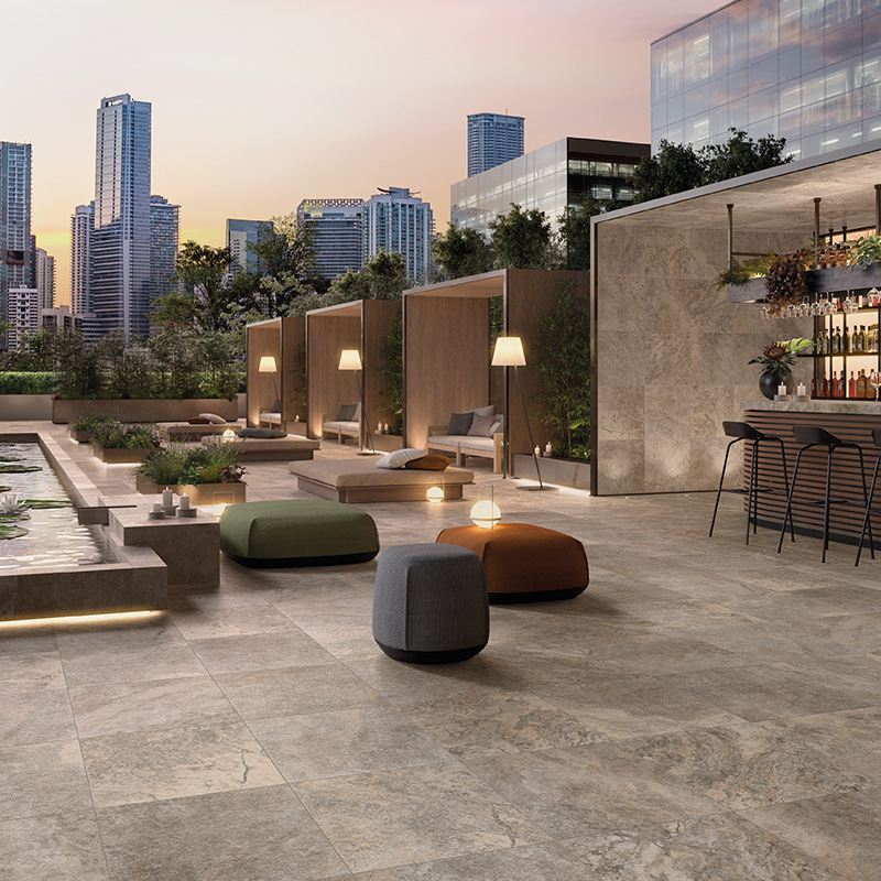 Porcelain Pavers and Tile Landmark™ Travertine Cross Cut Silver Outdoor Bar