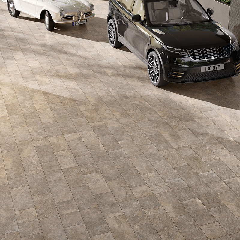 Porcelain Pavers and Tile Landmark™ Travertine Crosscut Silver Driveway