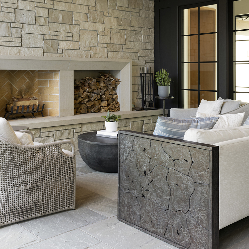 Donnerhall limestone fireplace surround in living room - 4