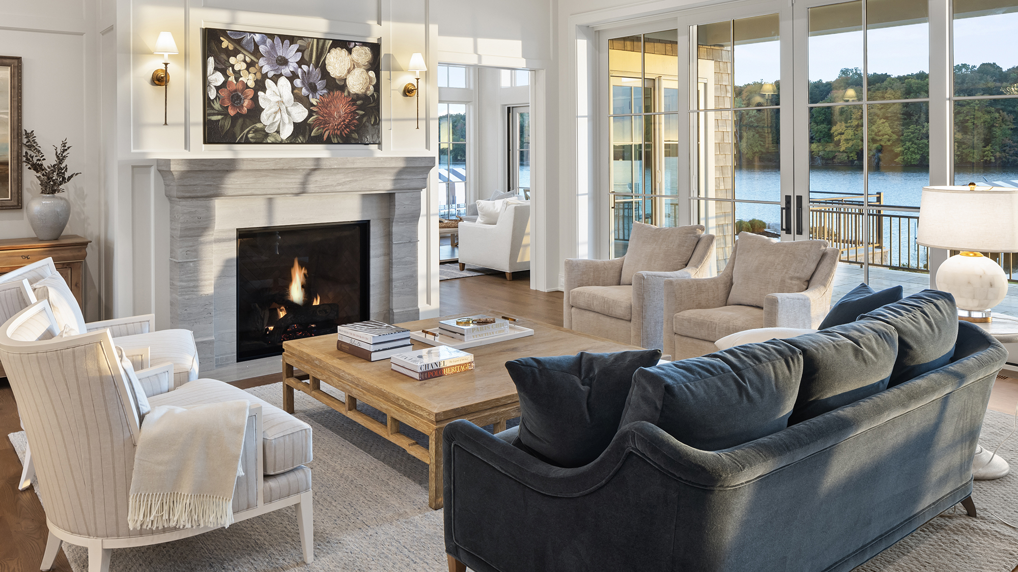 63.  Classic elegance in our Barone™ Limestone vein cut fire surround.