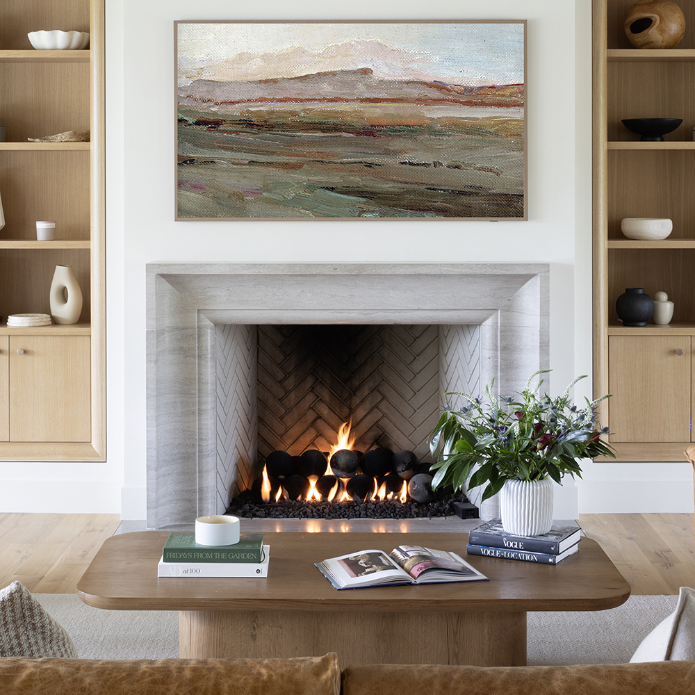 56. Our Barone™ Limestone surround in vein cut finish.