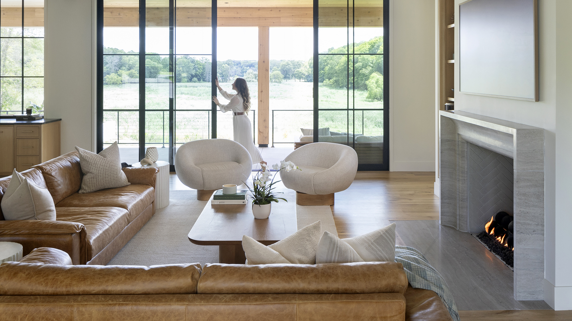57. Our Barone™ Limestone surround in vein cut finish.