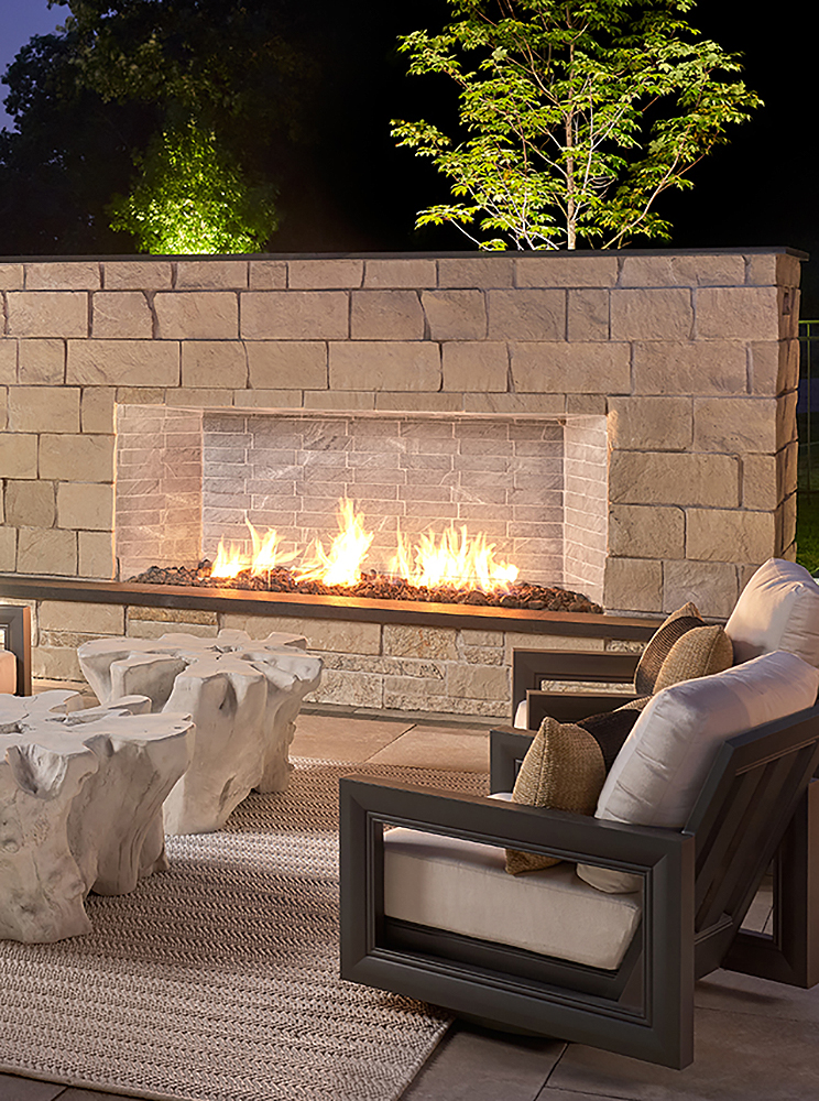 26. Friesian™ Limestone hearth with Alder™ Limestone veneer creates a striking contrast.