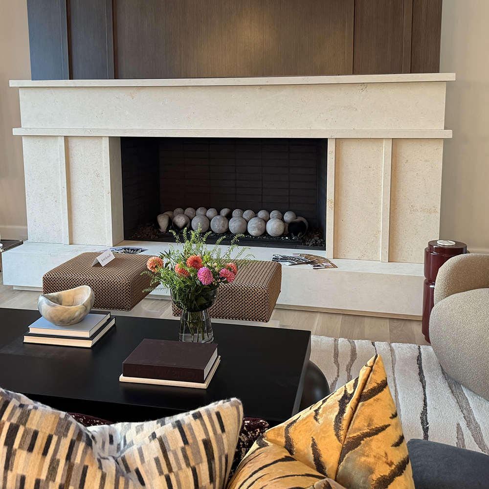 8. This massive great room surround makes a statement with modern lines in Pascale™ Limestone.